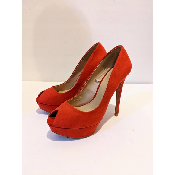 Zara Basic Red Suede Platform Peep Toe 5 Inch Heels Euro Size 40 US 9 - Picture 1 of 8